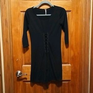 Black cinch front dress